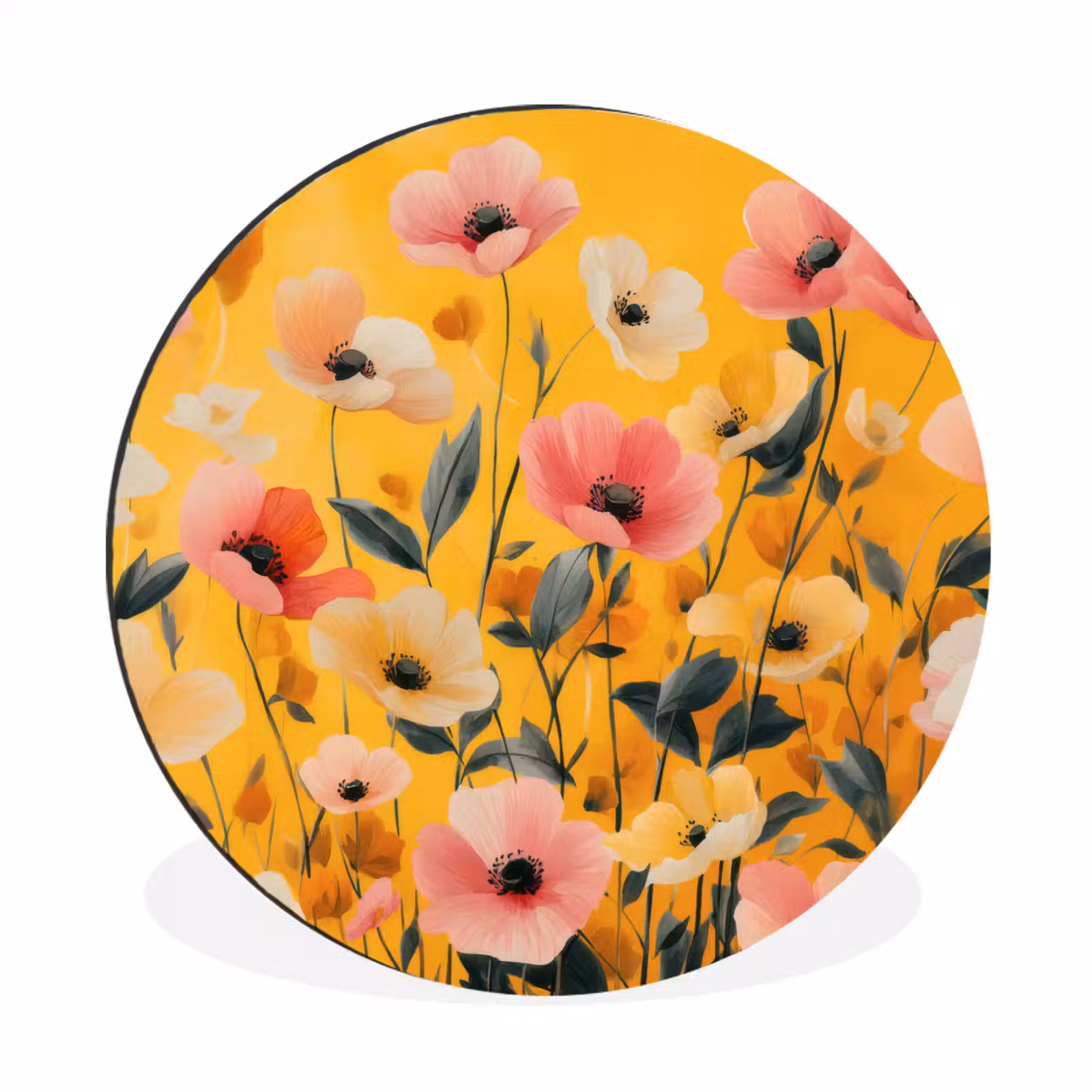 Wandcirkel - Aluminium - Bloemen - Veld - Geel — 1