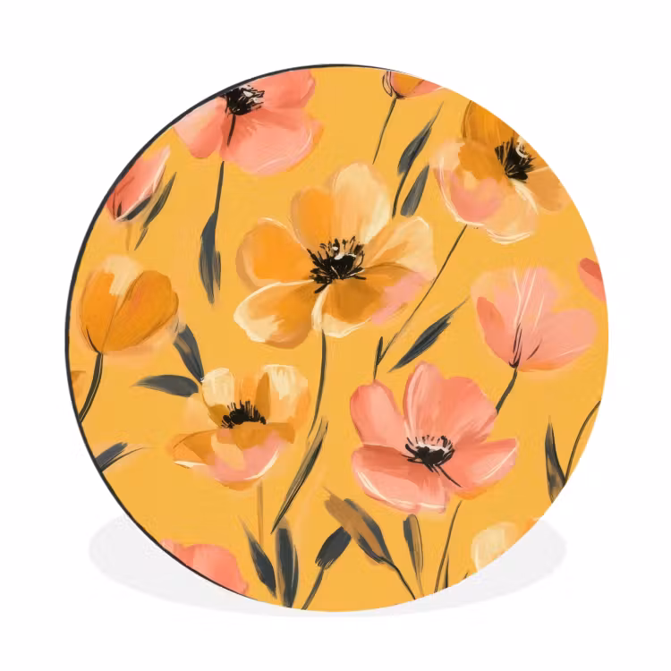 Wandcirkel - Aluminium - Bloemen - Geschilderd - Geel — 1
