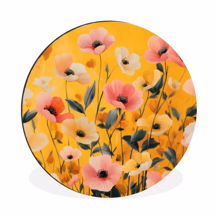 Wandcirkel - Aluminium - Bloemen - Veld - Geel — 1
