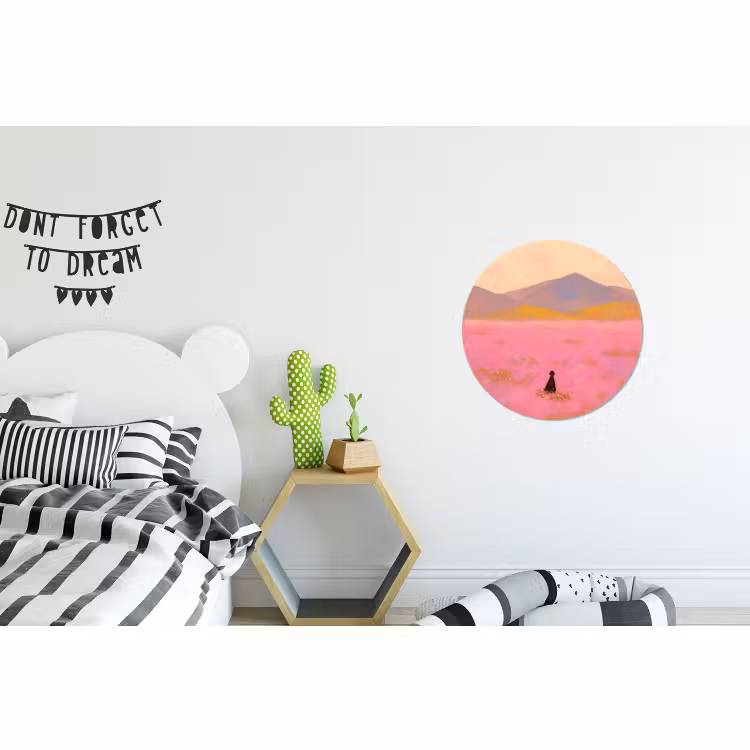 Wandcirkel - Aluminium - Bloemenweide - Heuvels - Silhouet - Roze — 5