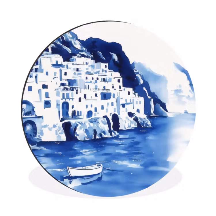 Wandcirkel - Aluminium - Dorp - Rotswand - Roeiboot - Water — 1