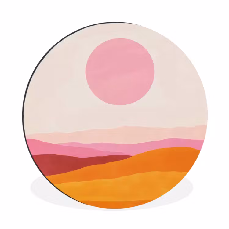 Wandcirkel - Aluminium - Heuvels - Oranje - Zon - Abstract — 1