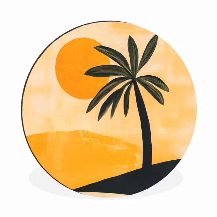 Wandcirkel - Aluminium - Illustratie - Palmboom - Zon - Heuvels — 1