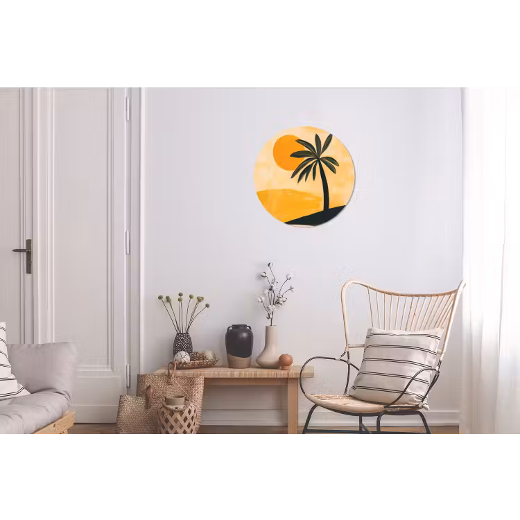 Wandcirkel - Aluminium - Illustratie - Palmboom - Zon - Heuvels — 2