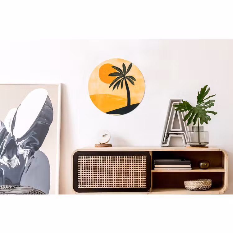 Wandcirkel - Aluminium - Illustratie - Palmboom - Zon - Heuvels — 3