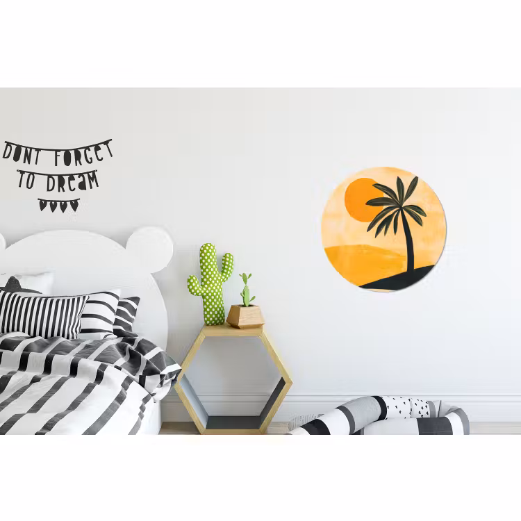Wandcirkel - Aluminium - Illustratie - Palmboom - Zon - Heuvels — 5