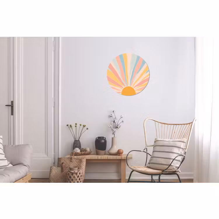 Wandcirkel - Aluminium - Illustratie - Zon - Pastelkleuren — 2