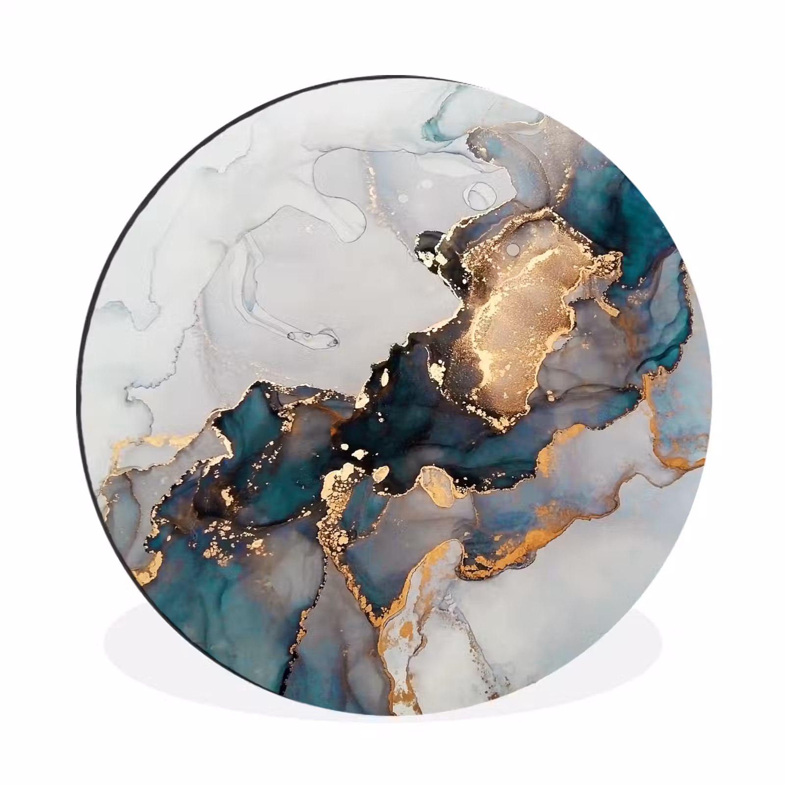 Wandcirkel - Aluminium - Blauw - Marmer - Goud — 1