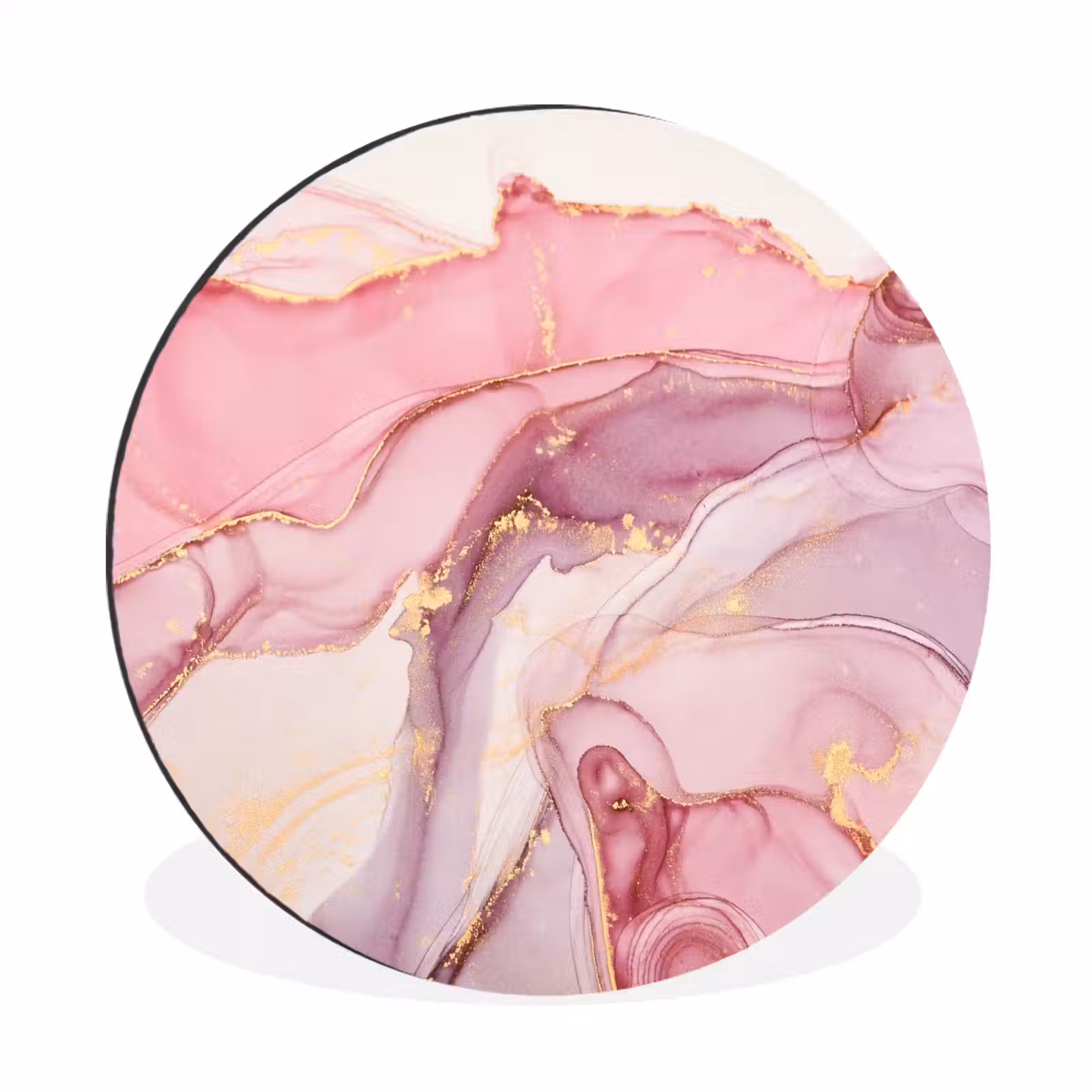 Wandcirkel - Aluminium - Goud - Marmer - Roze — 1