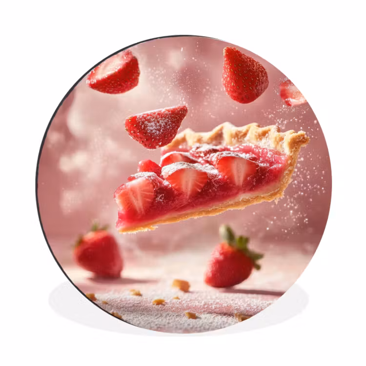 Wandcirkel - Aluminium - Aardbei - Taart- Eten - Roze — 1