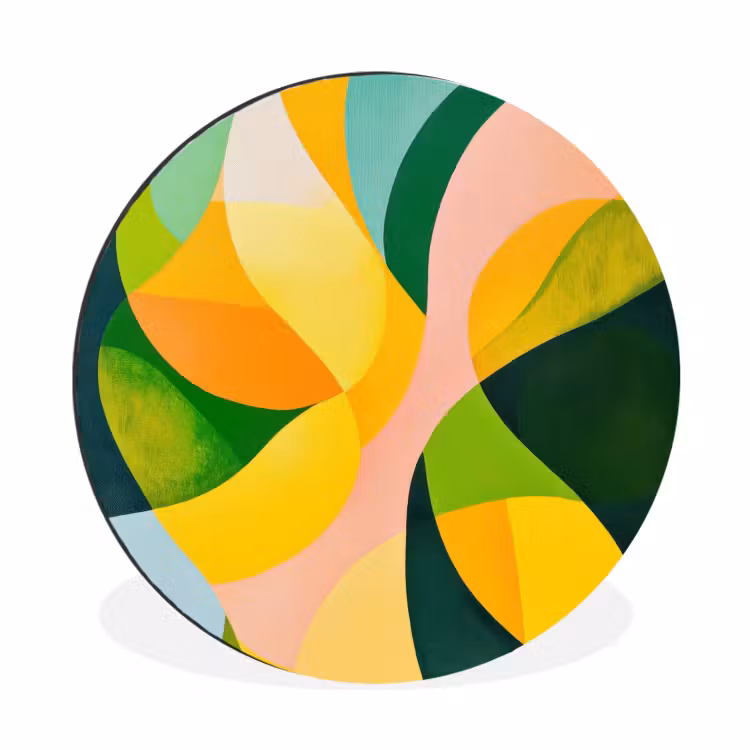 Wandcirkel - Aluminium - Abstract - Geel - Roze - Groen — 1