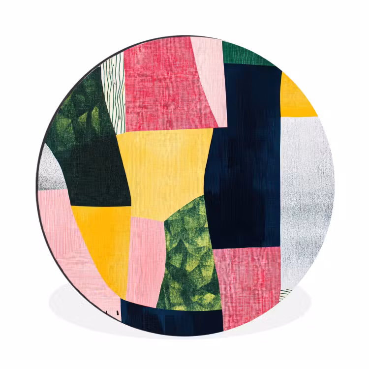 Wandcirkel - Aluminium - Abstract - Roze - Lappen - Vormen - Geel — 1