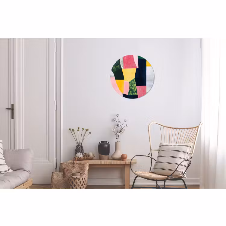 Wandcirkel - Aluminium - Abstract - Roze - Lappen - Vormen - Geel — 2