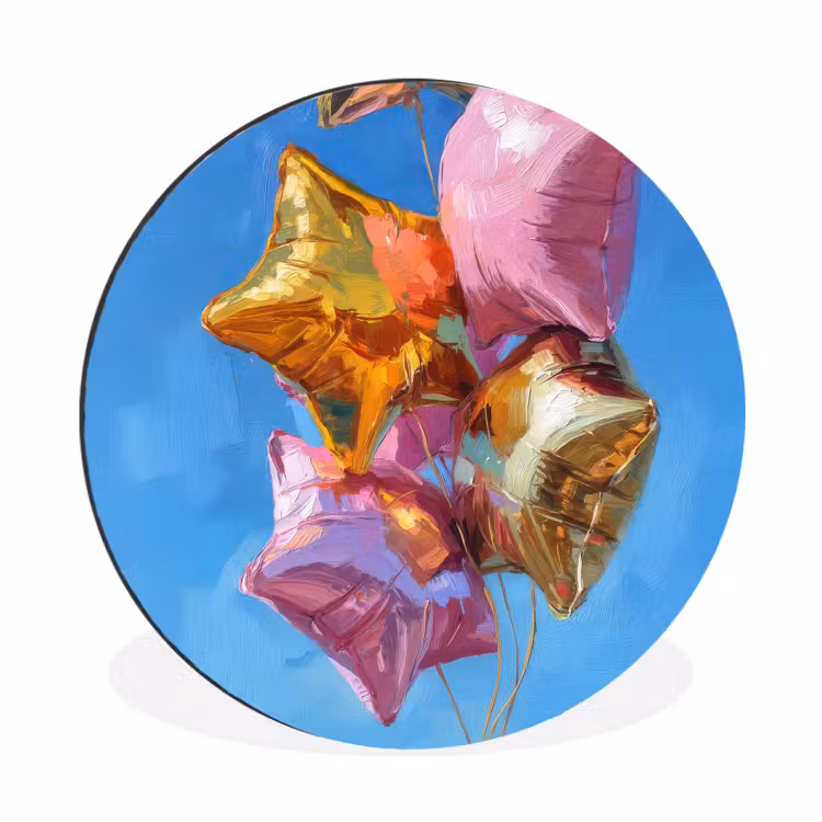 Wandcirkel - Aluminium - Ballonnen - Goud - Stervorm - Roze — 1