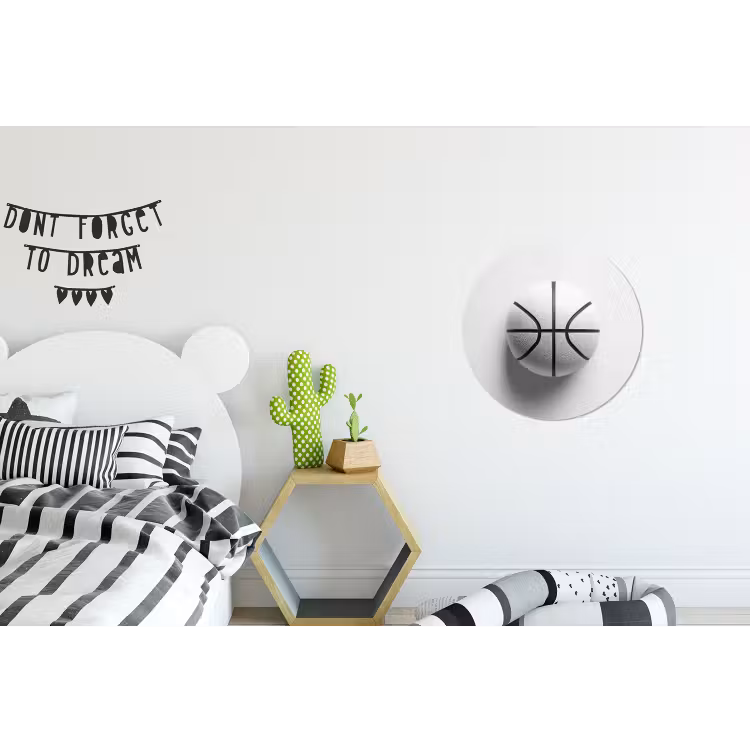 Wandcirkel - Aluminium - Basketbal - Wit - Schaduw - Lijnen — 5