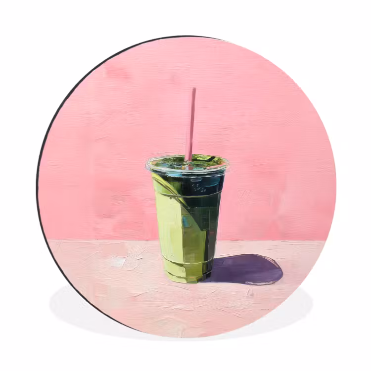 Wandcirkel - Aluminium - Beker - Rietje - Minimalistisch - Groen — 1