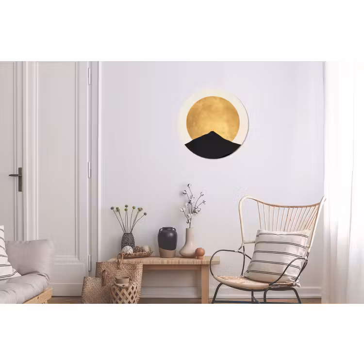 Wandcirkel - Aluminium - Bergsilhouetten - Gouden cirkel - Beige — 2