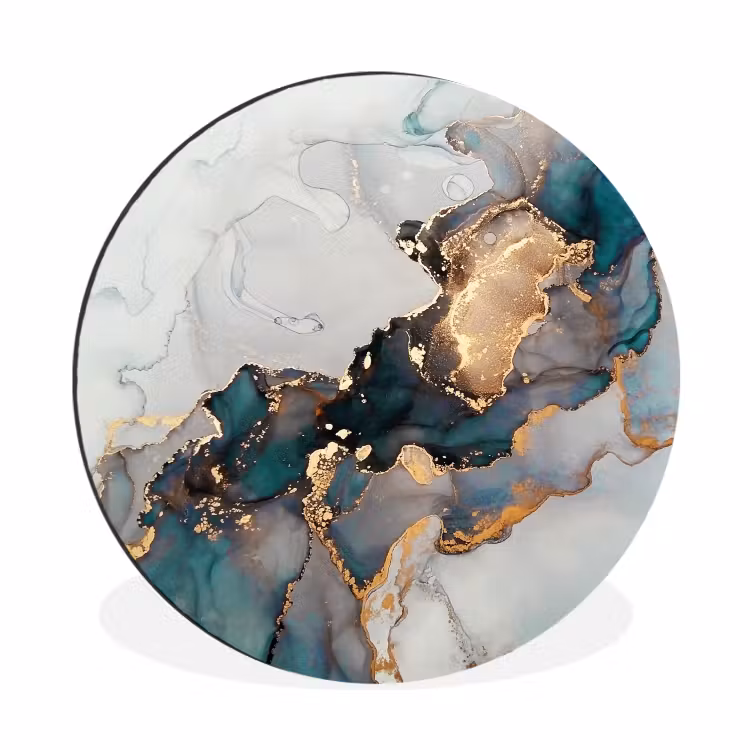 Wandcirkel - Aluminium - Blauw - Marmer - Goud — 1