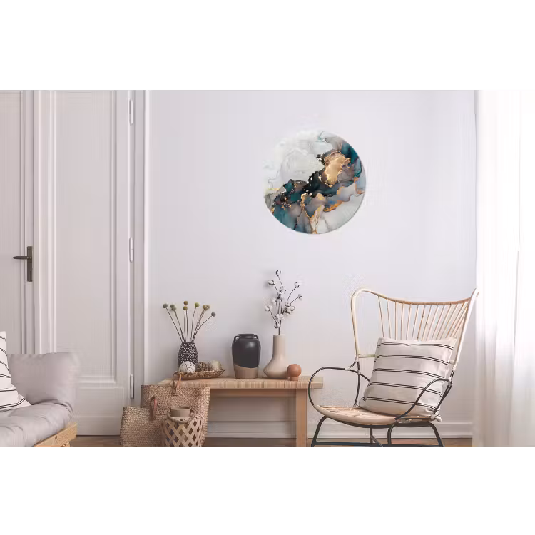 Wandcirkel - Aluminium - Blauw - Marmer - Goud — 2