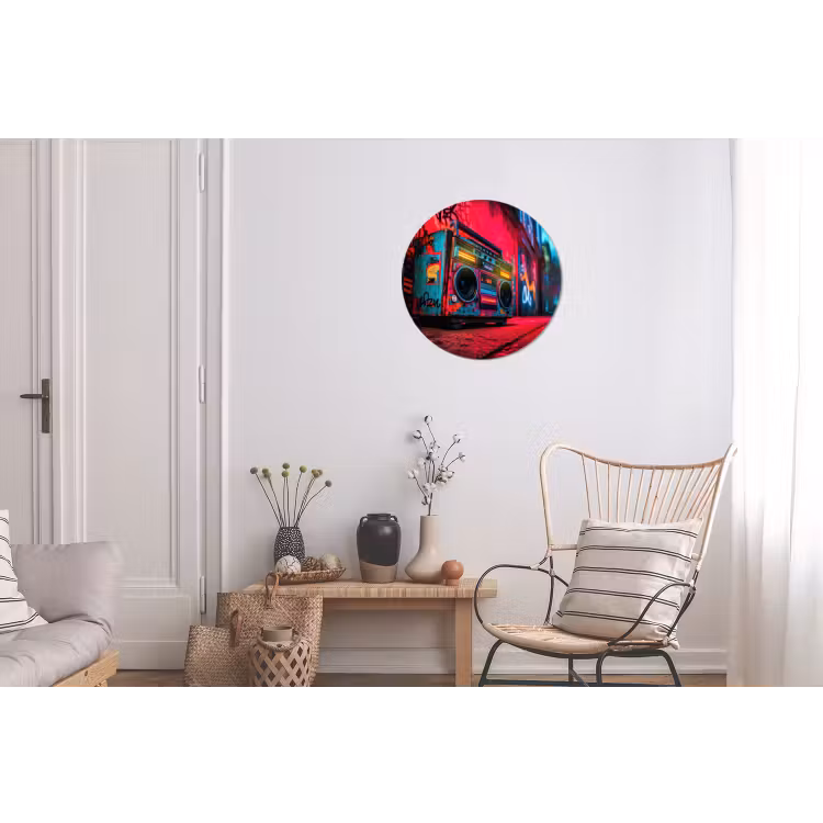 Wandcirkel - Aluminium - Boombox - Rood - Graffiti - Neon — 2