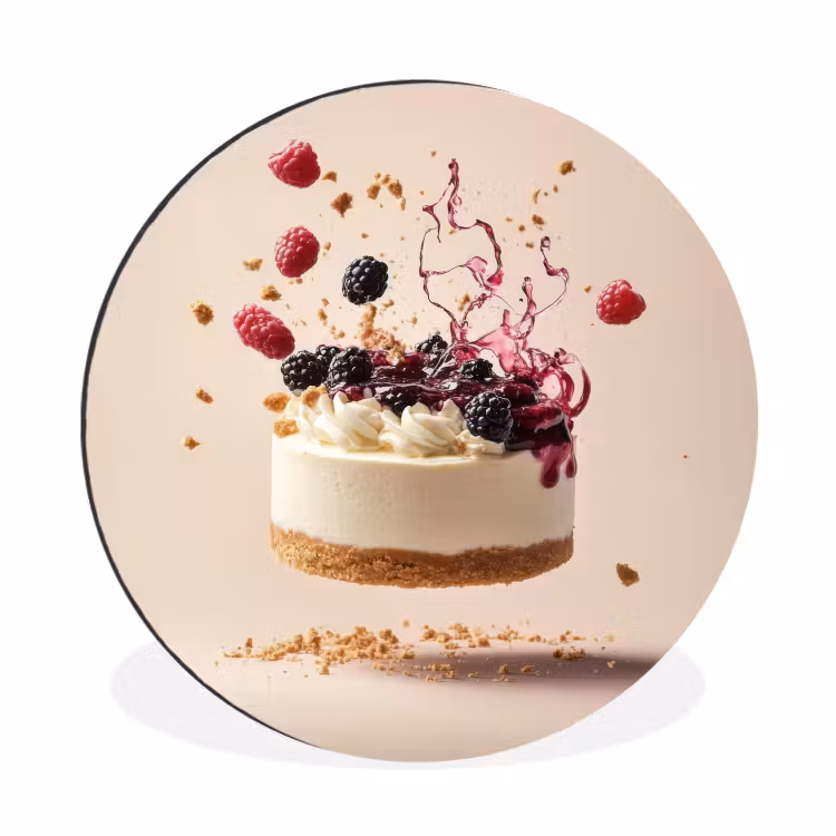 Wandcirkel - Aluminium - Cheesecake - Eten - Roze - Taart — 1