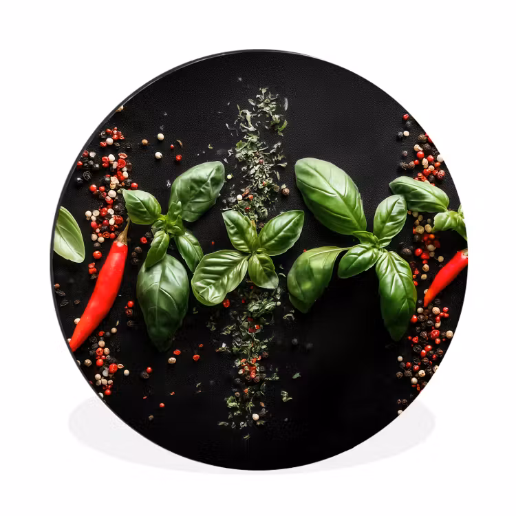 Wandcirkel - Aluminium - Chilipepers - Basilicum - Blaadjes - Rood — 1