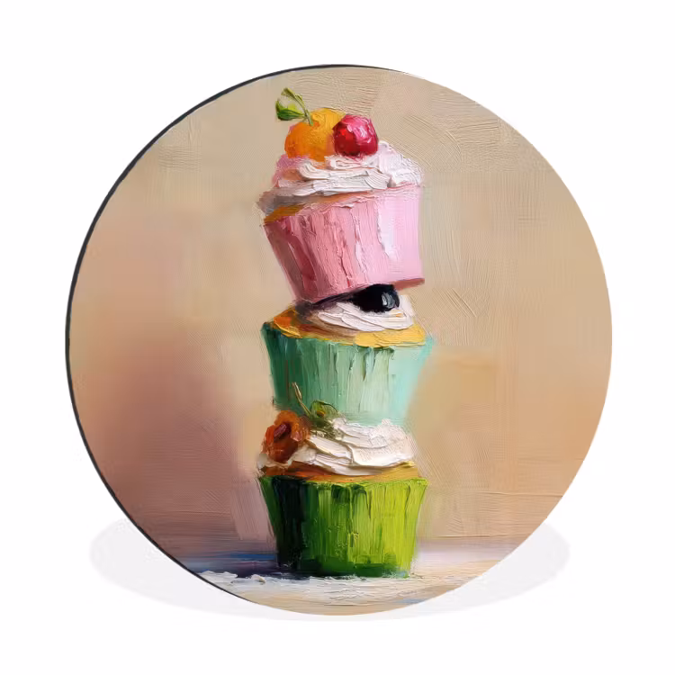 Wandcirkel - Aluminium - Cupcakes - Gestapeld - Kleurrijk - Fruit — 1