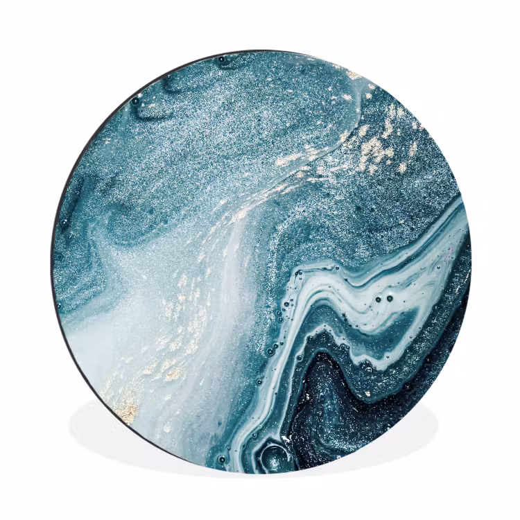 Wandcirkel - Aluminium - Edelstenen - Blauw - Natuur - Marmer - Abstract — 1