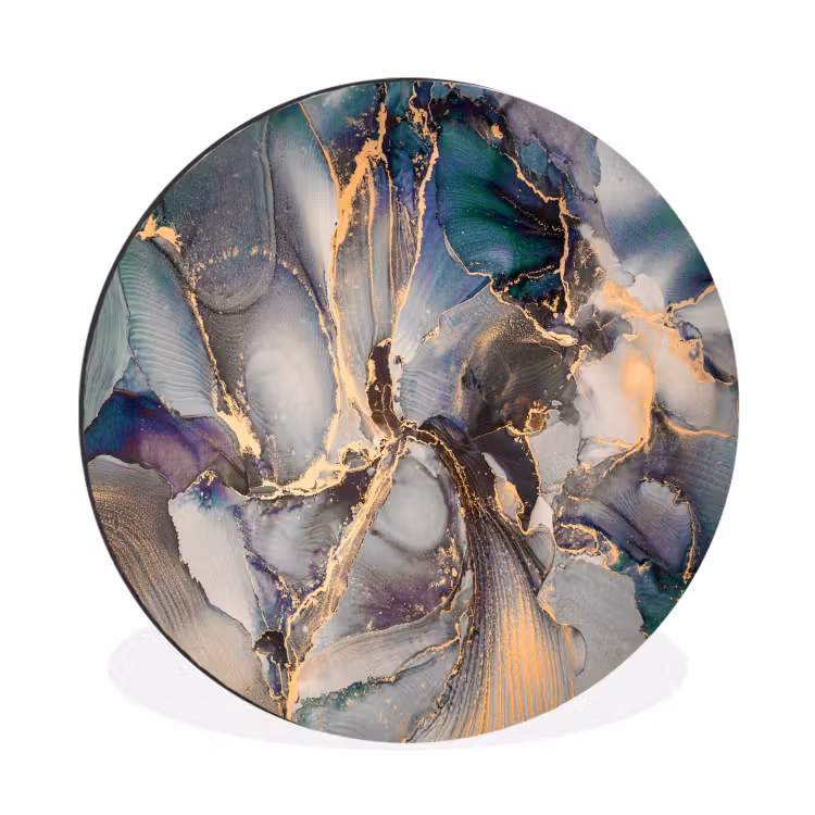 Wandcirkel - Aluminium - Goud - Blauw - Marmer — 1