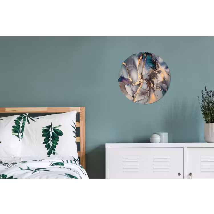 Wandcirkel - Aluminium - Goud - Blauw - Marmer — 4