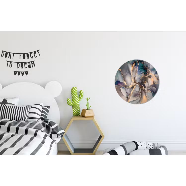 Wandcirkel - Aluminium - Goud - Blauw - Marmer — 5