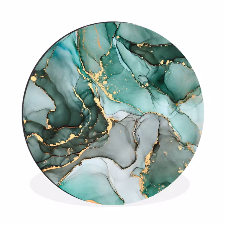 Wandcirkel - Aluminium - Goud - Marmer - Groen - Luxe - Marmerlook - Grijs — 1