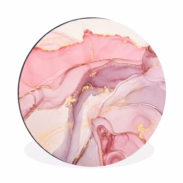 Wandcirkel - Aluminium - Goud - Marmer - Roze — 1