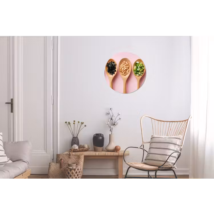 Wandcirkel - Aluminium - Ingrediënten - Lepels - Hout - Roze — 2