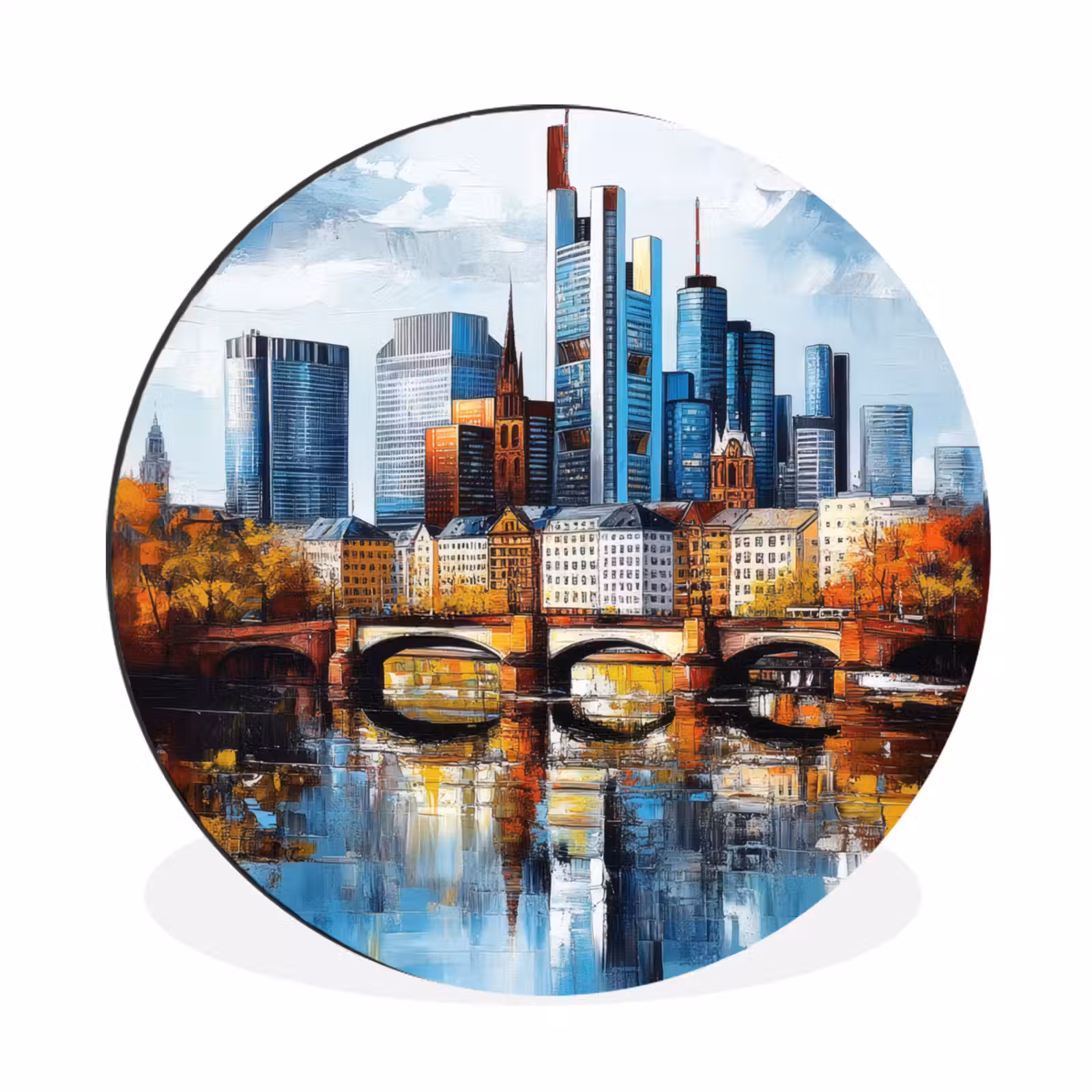 Wandcirkel - Aluminium - Bomen Frankfurt- Stad - Skyline - Brug — 1