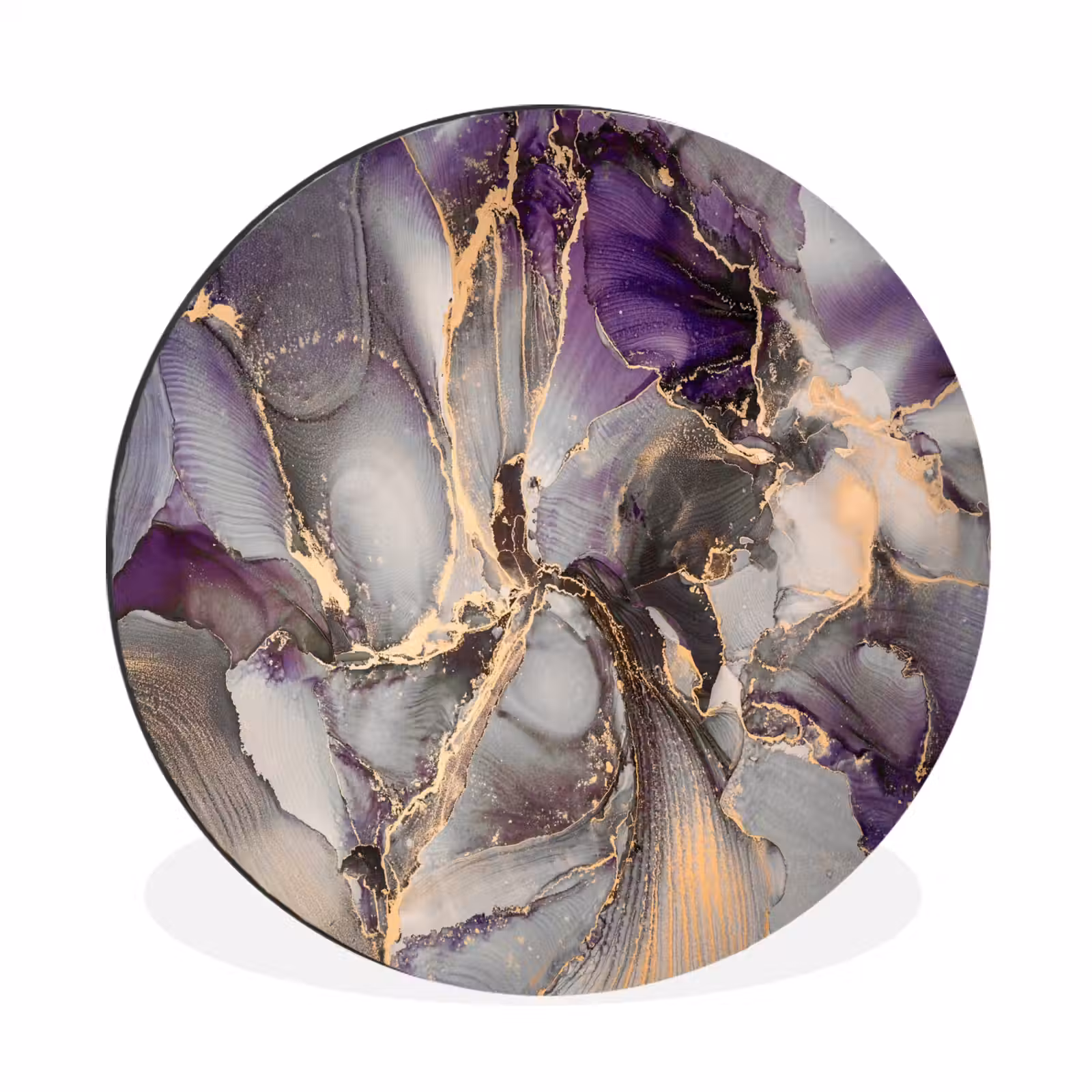 Wandcirkel - Aluminium - Goud - Paars - Marmer — 1