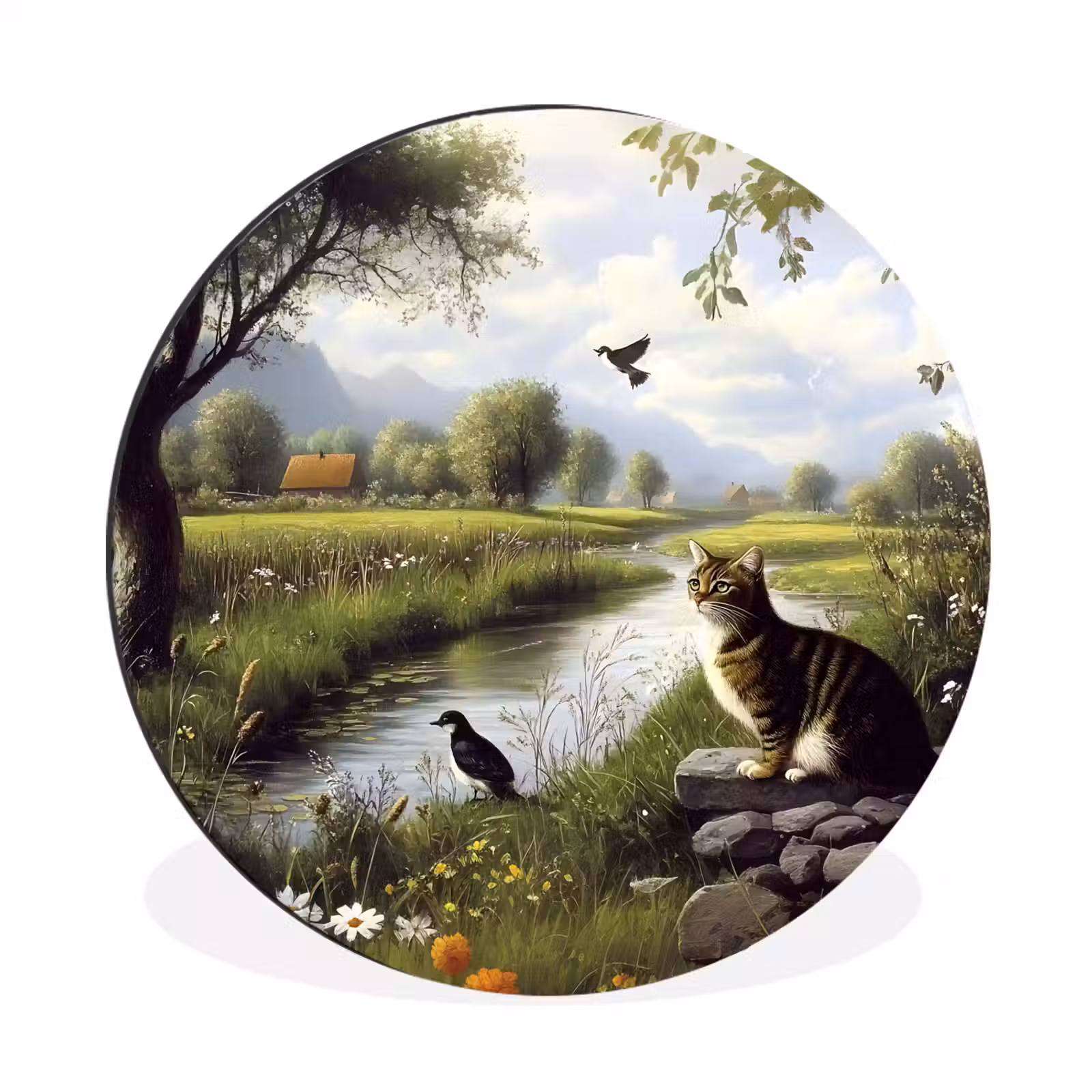 Wandcirkel - Aluminium - Kat - Beekje - Weide — 1