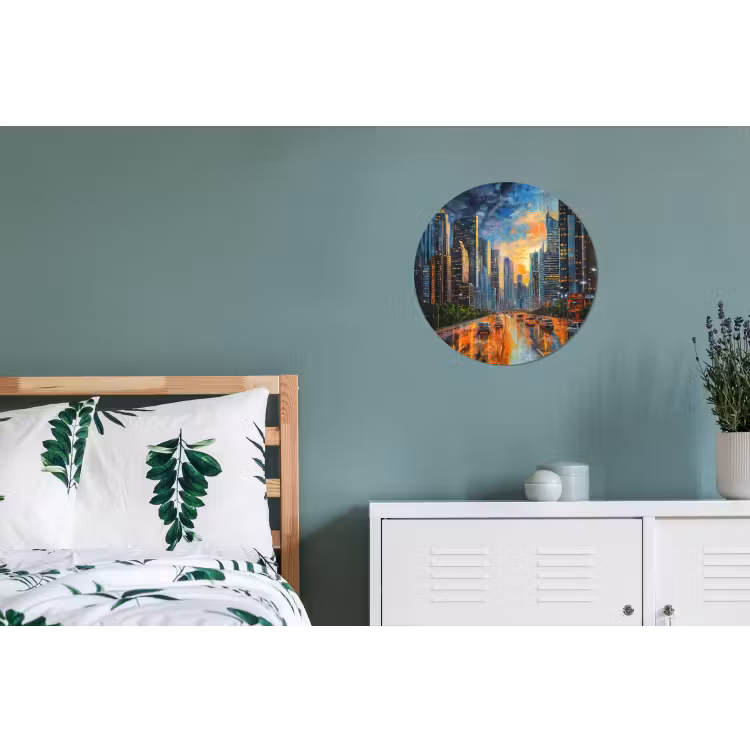 Wandcirkel - Aluminium - Auto - Skyline - Zon - Blauw — 4