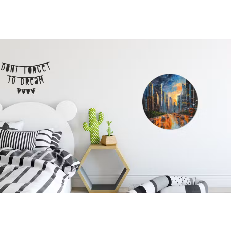 Wandcirkel - Aluminium - Auto - Skyline - Zon - Blauw — 5