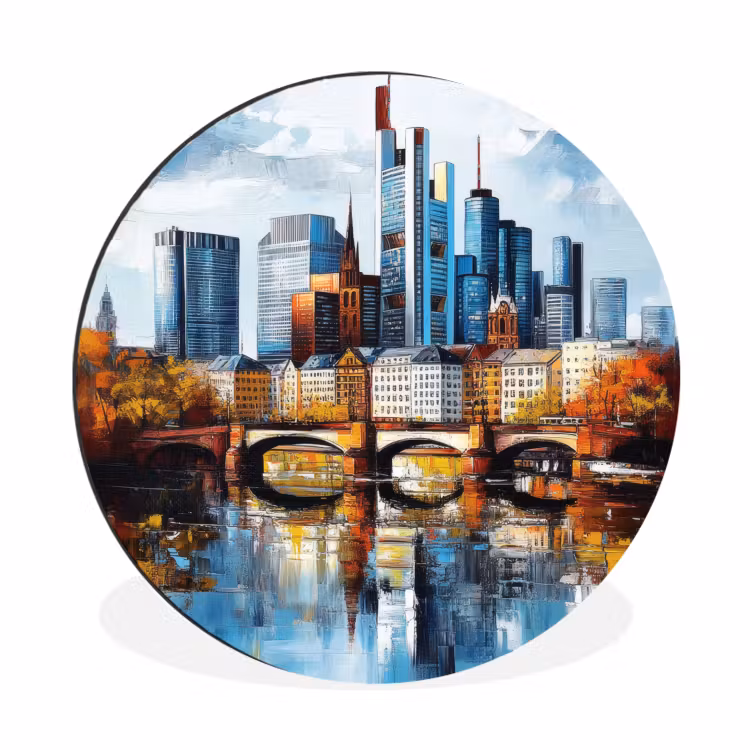 Wandcirkel - Aluminium - Bomen Frankfurt- Stad - Skyline - Brug — 1