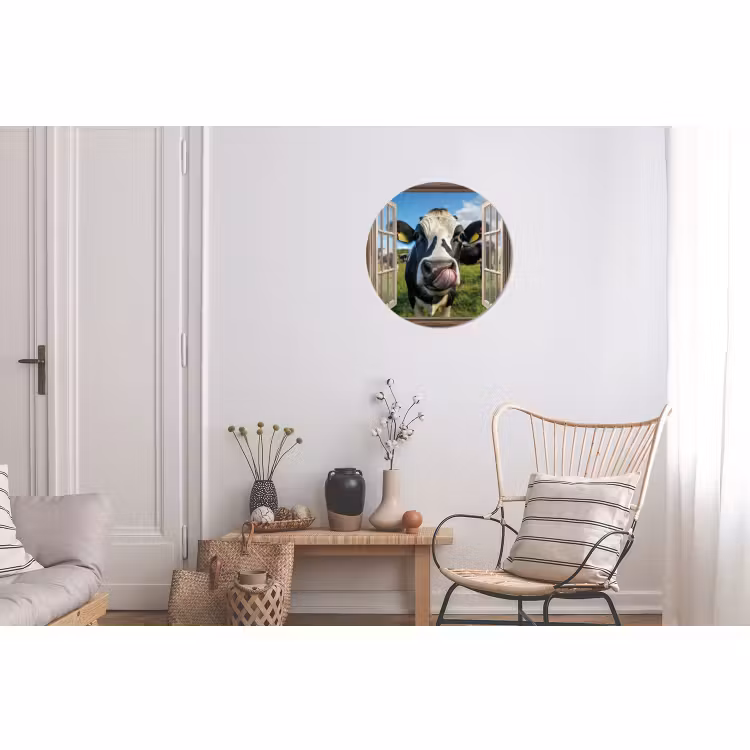Wandcirkel - Aluminium - Doorkijk - Koe - Weiland - Dieren - Natuur — 2
