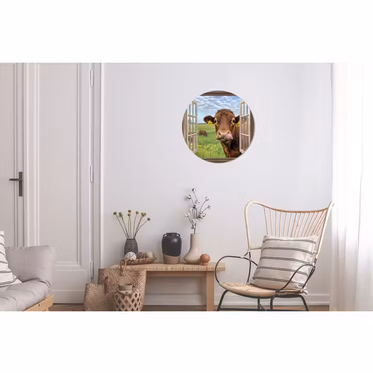 Wandcirkel - Aluminium - Doorkijk - Koe - Weiland - Landschap - Dieren — 2