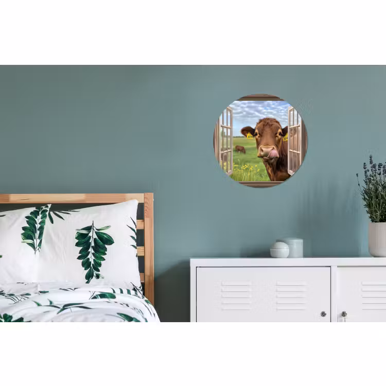 Wandcirkel - Aluminium - Doorkijk - Koe - Weiland - Landschap - Dieren — 4