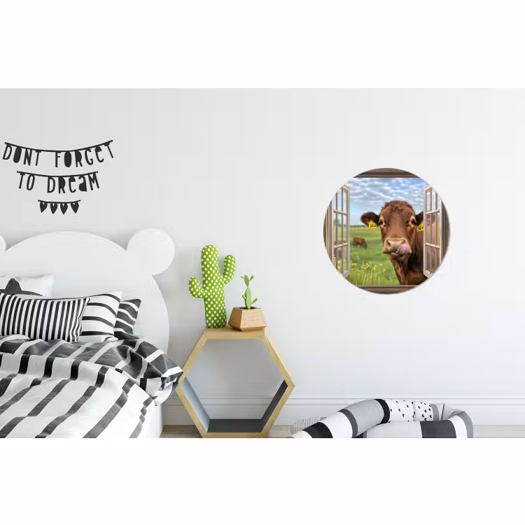 Wandcirkel - Aluminium - Doorkijk - Koe - Weiland - Landschap - Dieren — 5