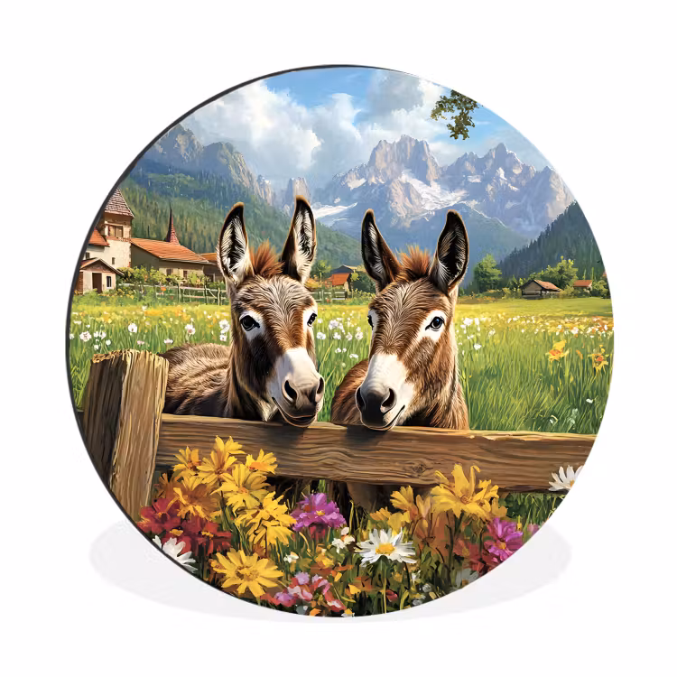 Wandcirkel - Aluminium - Ezels - Bloemen - Zomers — 1