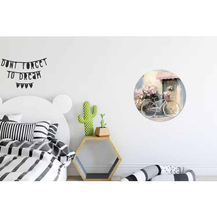 Wandcirkel - Aluminium - Fiets - Pastelkleuren - Bloemen — 5