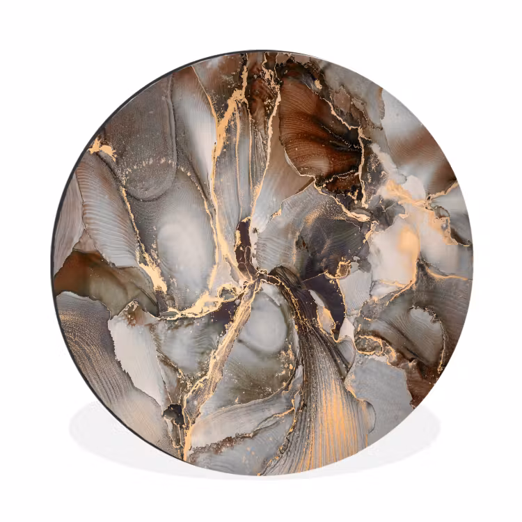 Wandcirkel - Aluminium - Grijs - Goud - Marmer - Marmerlook — 1