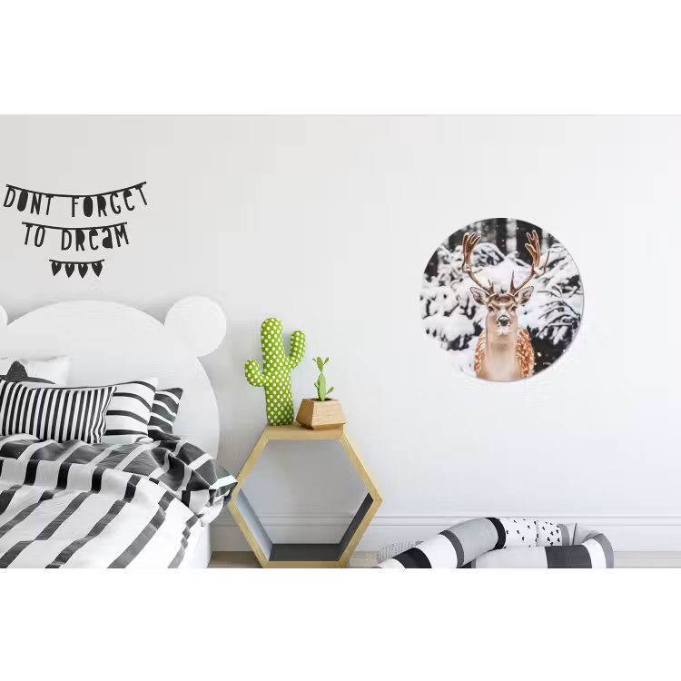 Wandcirkel - Aluminium - Hert - Sneeuw - Winter - Bos - Dieren — 5