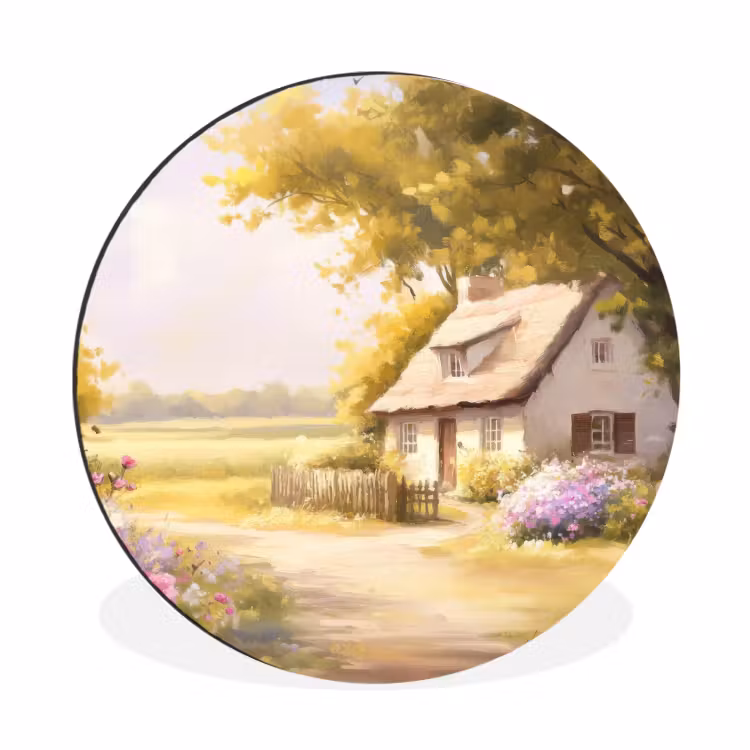 Wandcirkel - Aluminium - Huisje - Hout - Bloemen — 1
