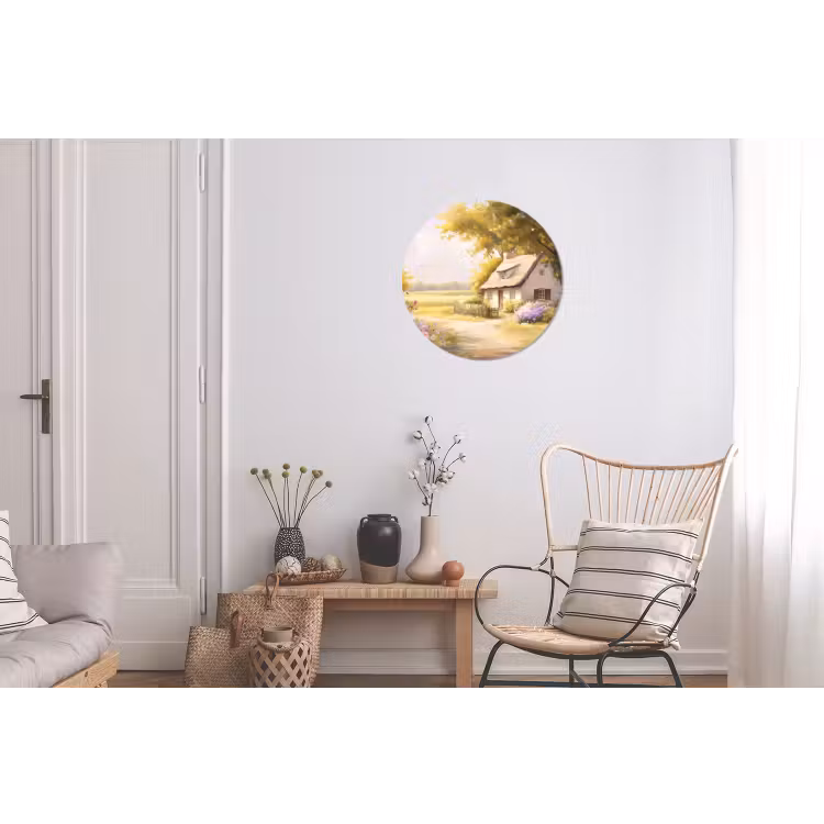 Wandcirkel - Aluminium - Huisje - Hout - Bloemen — 2
